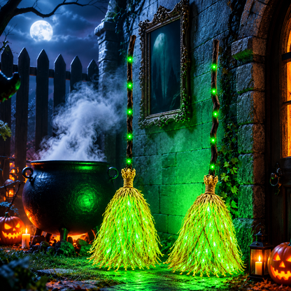 Two green glowing witch brooms side by side, the Buy 2 bundle