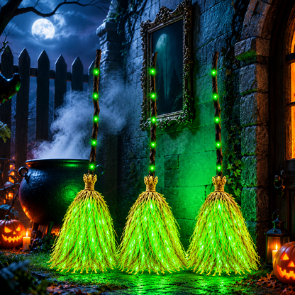 Three green glowing witch brooms side by side, the Buy 3 bundle